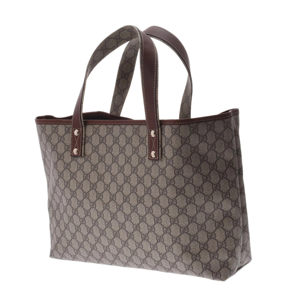 Gucci Sherry GG Leather Supreme Tote Canvas Bag Gray Brown